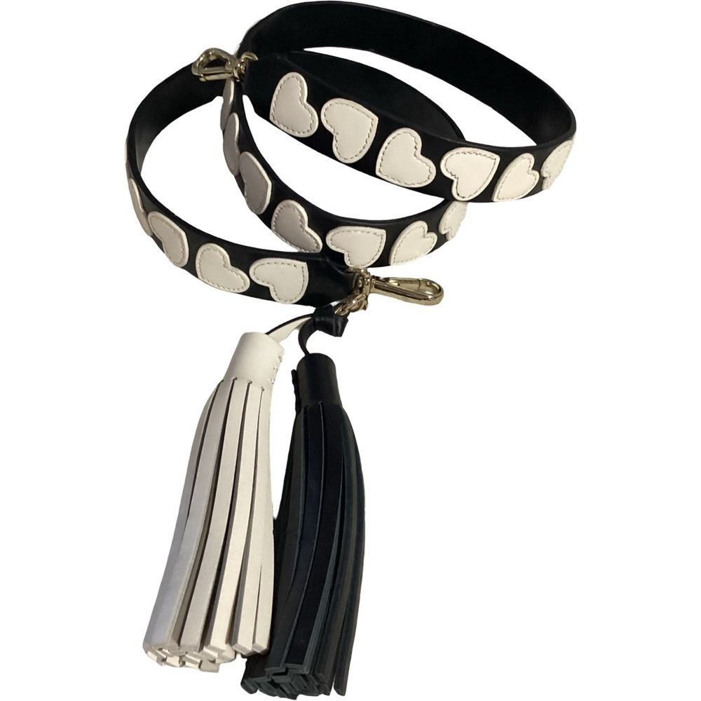 Kate Spade Black & White Hearts Leather Replacement Bag Strap with Tassels